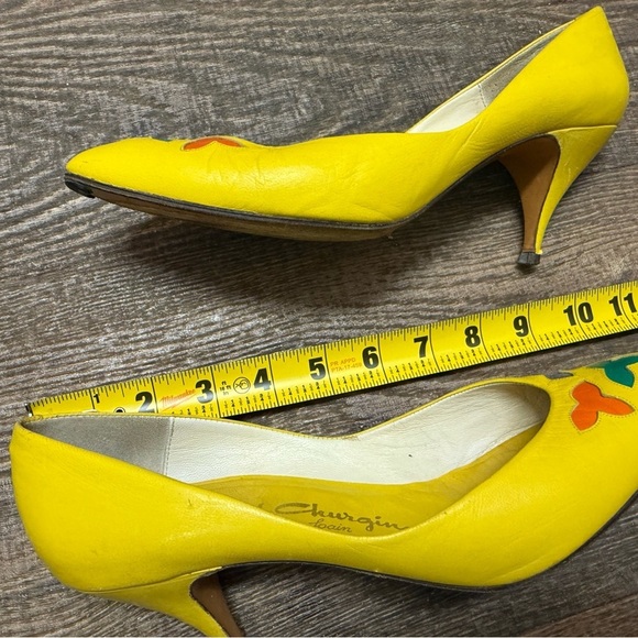 Arnold Churgin Size 9 vintage Yellow and Blue Geometric Pattern Heels GUC - Picture 5 of 10
